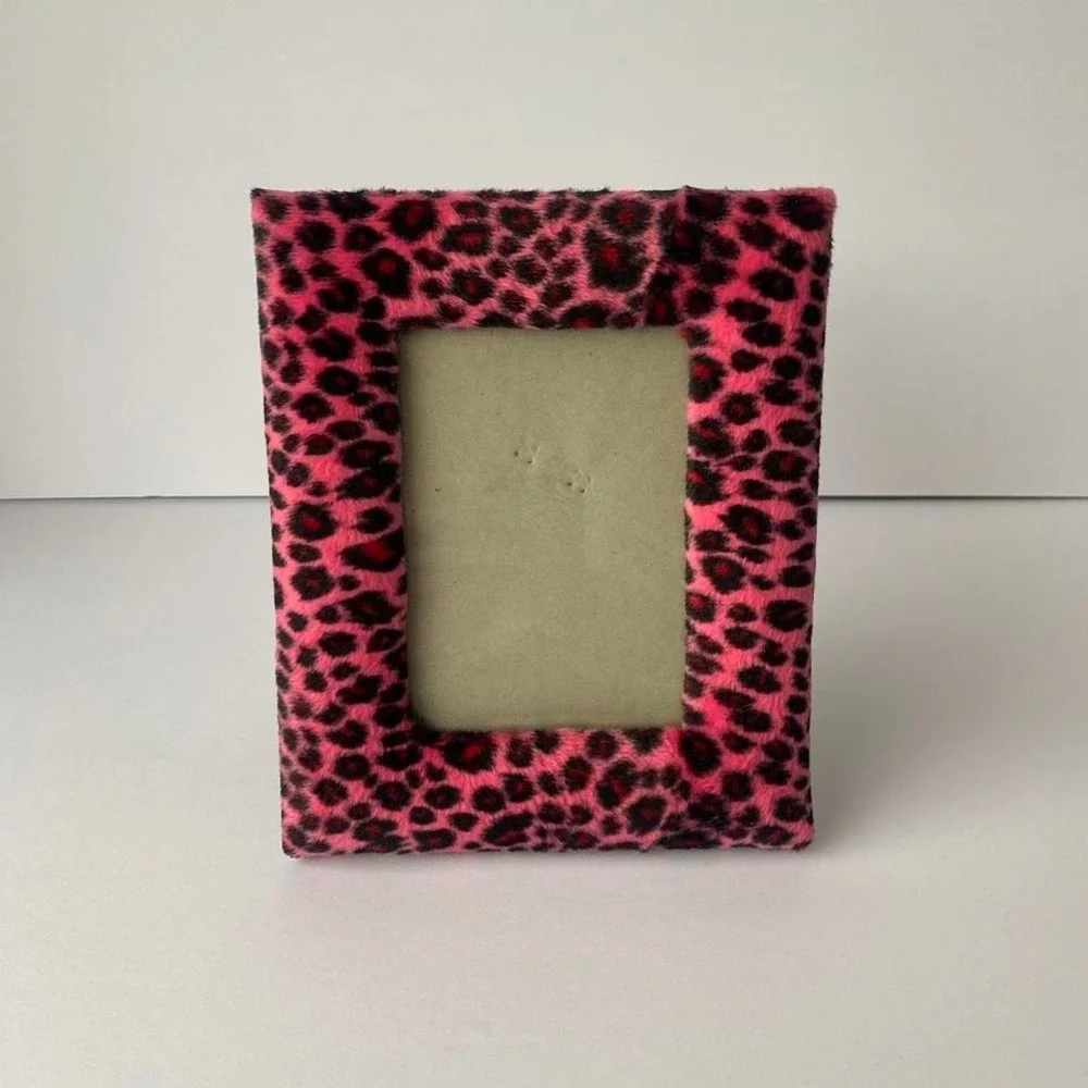 Vintage Pink leopard faux fur Picture Frame 4X6 Pink black Y2K retro decor